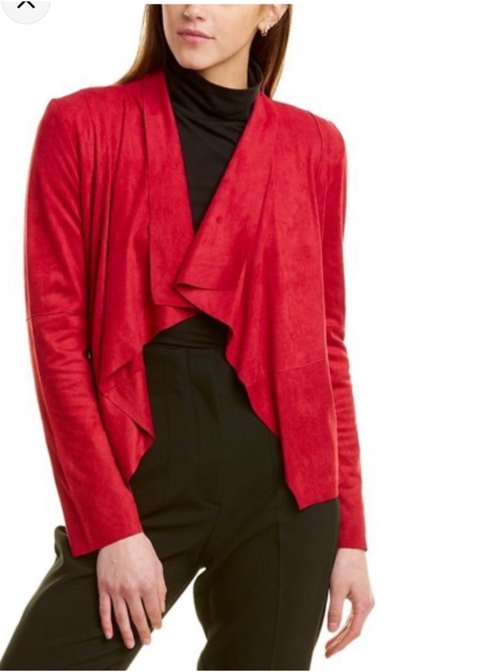 Bagatelle Collection Drape Jacket Red Cranberry Open-Front Size L Faux Suede